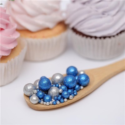 Посыпка кондитерская с мягким центром «Блеск»: синяя, серебряная, 50 г