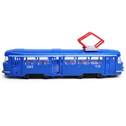Модель пластик Трамвай 24 см. (свет-звук , двери, синий) в коробке