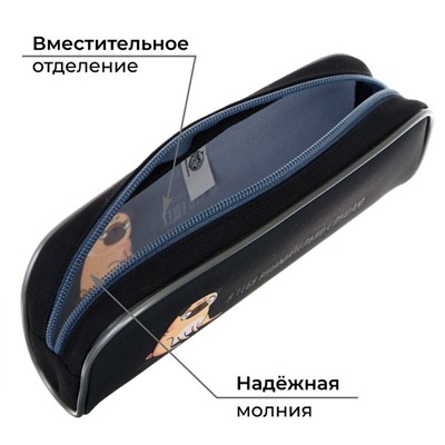Пенал школьный, текстиль, 8×21×4 см«Мопс»