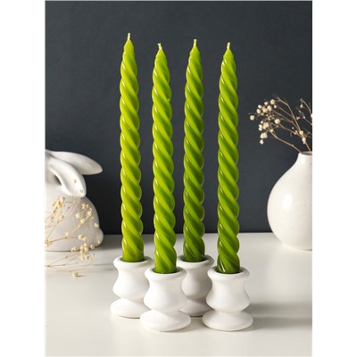 Набор свечей витых, 2.3×24.5 см, 5 ч, 50 г, 4 шт., оливковый