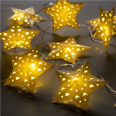 УЦЕНКА Гирлянда «Нить», 2 м, с насадками «Бумажная звезда», IP20, 10 LED, AAх2 (не в комплекте), прозрачная нить, свечение тёплое белое