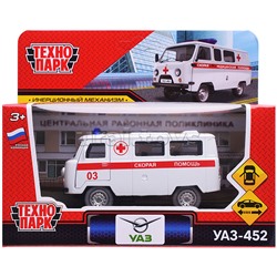 Машина металл УАЗ-452 "Буханка" Скорая 10,5 см, двери, инерционная
