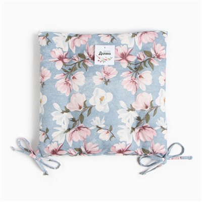 Подушка на стул «Доляна. Магнолия», 42×42×7 см, голубая