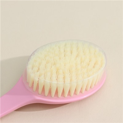 Щётка массажная для тела Доляна, с ручкой и массажёром, искусственная щетина, розовая