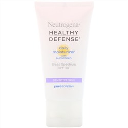 Neutrogena, Healthy Defense, дневной увлажняющий солнцезащитный крем широкого спектра защиты для чувствительной кожи, SPF 50, 50 мл (1,7 жидк. унции)