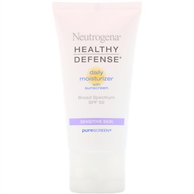 Neutrogena, Healthy Defense, дневной увлажняющий солнцезащитный крем широкого спектра защиты для чувствительной кожи, SPF 50, 50 мл (1,7 жидк. унции)