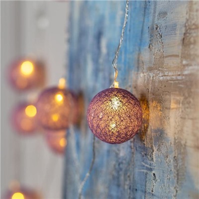 УЦЕНКА Гирлянда «Нить» 5 м с насадками «Клубки фиолетовые», IP20, прозрачная нить, 20 LED, свечение тёплое белое, 220 В