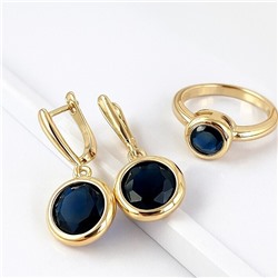 Комплект ювелирной бижутерии коллекция "Дубай" серьги и кольцо 19 р, покрытие позолота, вставка: фианит, цвет: синий, арт.313.336-19