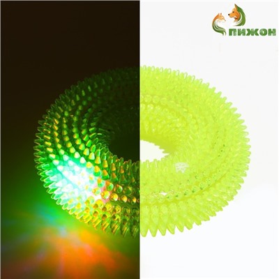 Игрушка светящаяся для собак «Жевательное кольцо», TPR, 12 см, жёлтая