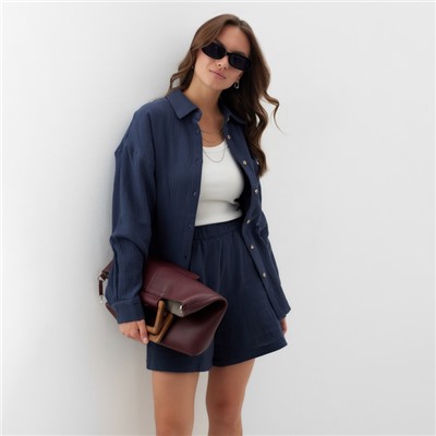 Рубашка женская оверсайз MIST Muslin, размер 46, серая