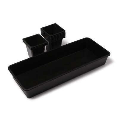 Набор для рассады: стаканы по 1 л (10 шт.), поддон 61×23 см, чёрный