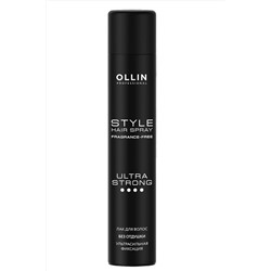 Ollin Лак для волос ультрасильной фиксации без отдушки / Style Hair Spray Fragnance Free Ultra Strong, 400 мл KRISTALLER, 1109991