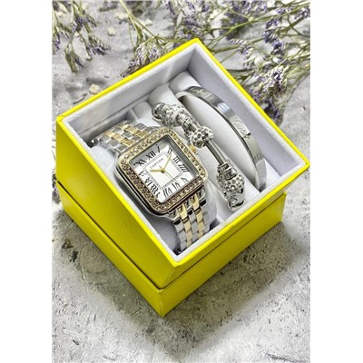 Подарочный набор для женщин часы, 2 браслета + коробка #22853240