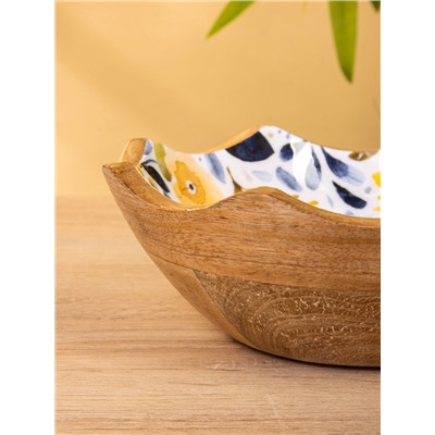 УЦЕНКА Салатник «Желтые и синие цветы» дерево манго 20×20×8 см