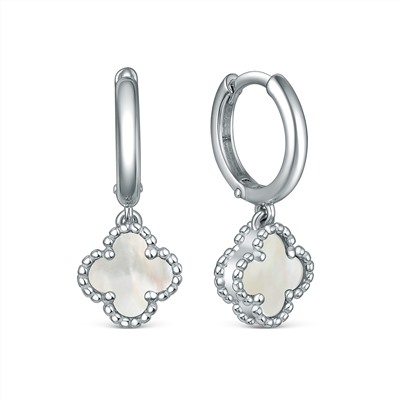 Серьги из серебра с белым перламутром родированные - Клевер, четырёхлистник 2-029р484