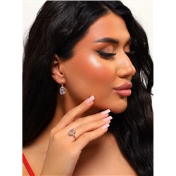 Комплект ювелирной бижутерии коллекция "Дубай" с крупным камнем серьги и кольцо 17 р, покрытие позолота, вставка: фианиты, цвет: прозрачный, арт.314.434-17