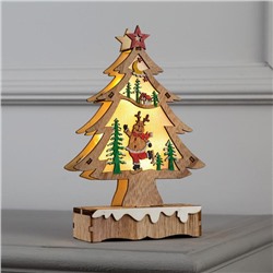 Светодиодная фигура «Ёлка с оленем» 12×20×5 см, дерево, батарейки АААх2 (не в комплекте), свечение тёплое белое