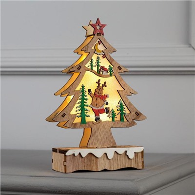Светодиодная фигура «Ёлка с оленем» 12×20×5 см, дерево, батарейки АААх2 (не в комплекте), свечение тёплое белое