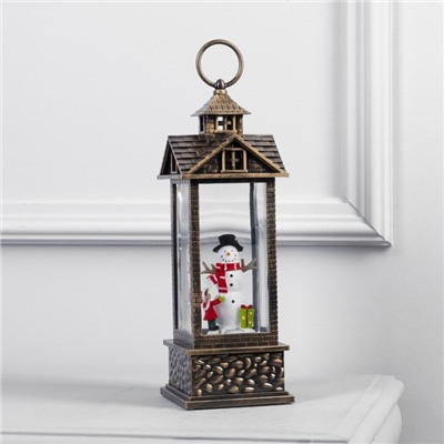 Светодиодная фигура «Фонарь со снеговиком» 10.3×31×10.3 см, пластик, от батареек ААх3, USB, свечение тёплое белое