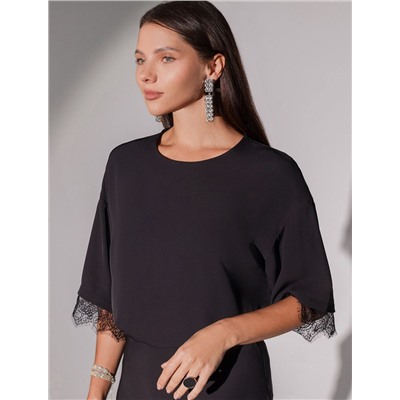 Блузка свободная из креп-шифона с кружевом