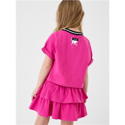 Комплект трикотажный для девочек: джемпер (футболка), юбка-шорты