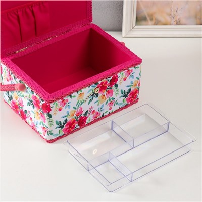 Шкатулка для рукоделия и шитья «Акварельные цветы», хранение ниток, иголок, мелочи, 19×26×14.5 см