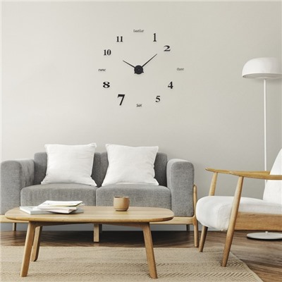 Часы настенные интерьерные, 3d, наклейка, большие, d=120 см, чёрные