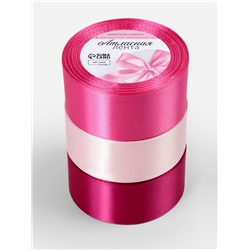 Атласная лента, набор 3 шт., 40 мм, 23±1 м, розовая
