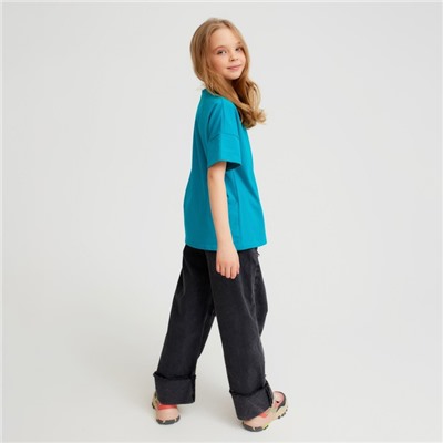 Футболка детская однотонная MINAKU: Basic line, бирюзовая, рост 140 см