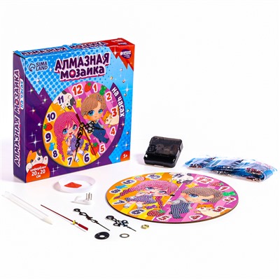 Алмазная мозаика для детей с частичным заполнением на часах «Малыши», 20×20 см