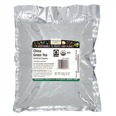 Frontier Natural Products, органический китайский зеленый чай, 453 г (16 унций)