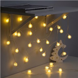 Гирлянда «Нить» 5 м с насадками «Ёжики белые», IP20, прозрачная нить, 30 LED, свечение тёплое белое, 8 режимов, 220 В