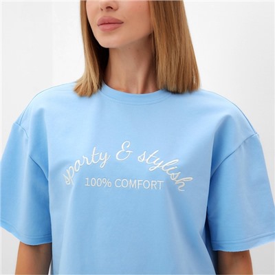 Футболка женская MINAKU OVERSIZE FIT, SPORTY & STYLISH, голубая, размер 46