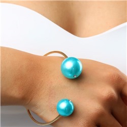 Комплект: колье жесткое разъемное на шею, браслет и серьги, цвет: золотистый, вставка: исск.жемчуг, цвет: голубой перламутровый, арт.001.678