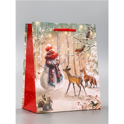Пакет подарочный новогодний ламинированный, «Встреча друзей», 18×10×22.3 см
