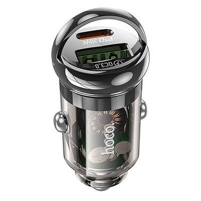 Адаптер Автомобильный Hoco Z53A Vision PD30W+QC3.0 USB/Type-C/5V/3A (transparent black)