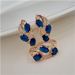 Комплект ювелирной бижутерии коллекция "Дубай" серьги и кольцо 17 р, покрытие позолота, вставка: фианиты, цвет: синий, арт.215.515-17