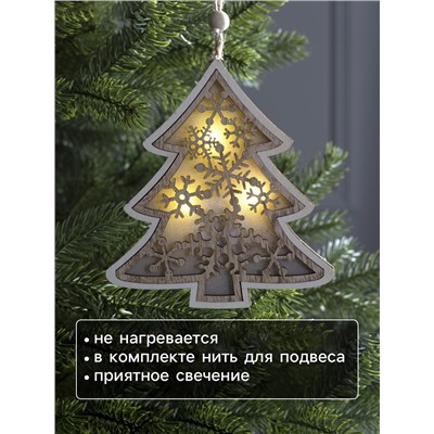 Ёлочная игрушка «Ёлочка в снежинках», 13×13×1 см, 3 LED, от батареек, свечение тёплое белое