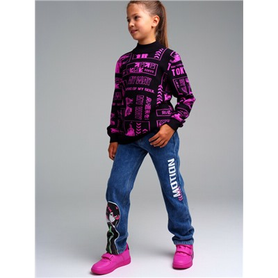 Брюки текстильные джинсовые утепленные флисом для девочек