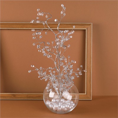 Ветка декоративная стеклярус 50 см / SA20227-A2 /уп 50/200/серебро*