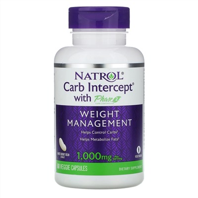 Natrol, Carb Intercept с Phase 2 Carb Controller, 1000 мг, 60 растительных капсул