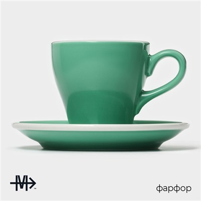 Кофейная пара Magistro Coffee time, 2 предмета: чашка 180 мл, блюдце d=14.5 см, фарфор, бирюзовая