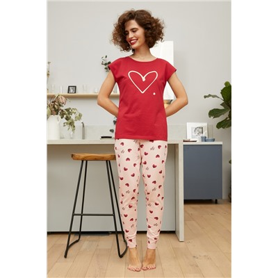 Комплект фуфайка (футболка), брюки жен Mia Cara SS21WJ328 French Kiss красный/сердечки