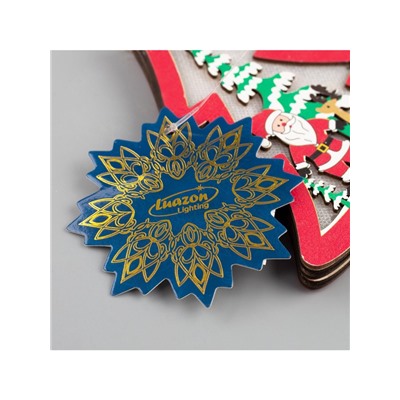 Ёлочная игрушка «Красная ёлочка с Дедом Морозом», 11×11×1.5 см, от батареек, свечение RGB