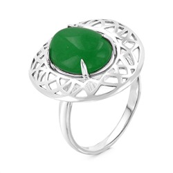 Кольцо из серебра с нат. зелёным агатом родированное 925 пробы 0046кр658