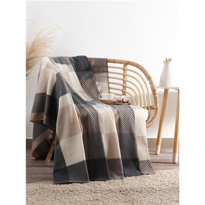 Плед флисовый «Экономь и Я. Клетка», 150×130 см, флис 160 г/м², бежевый