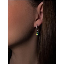 Серьги из серебра с кристаллами Swarovski зелёный мистик родированные 925 пробы 0073с-001VM