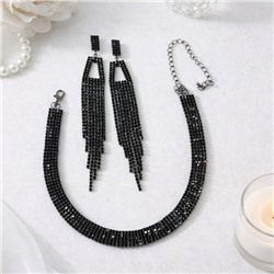 Комплект вечерней бижутерии со стразами чокер и серьги, цвет: черный, арт.012.099