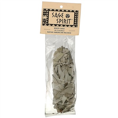 Sage Spirit, Native American Incense, белый шалфей, меленький размер (4–12 см), 1 веточка для окуривания