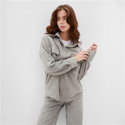 Рубашка женская MINAKU: Velvet collection, размер 52, светло-серая